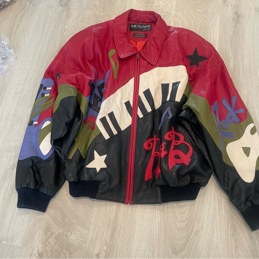 Pelle Pelle Red and Black Leather Jacket with Musical Motif